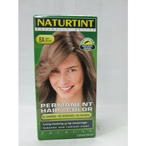 Naturtint Permanent Hair Color 8A Ash Blonde (Pack of 1), Ammonia Free, Vegan, Cruelty Free, up to 100% Gray Coverage, Long Lasting Results