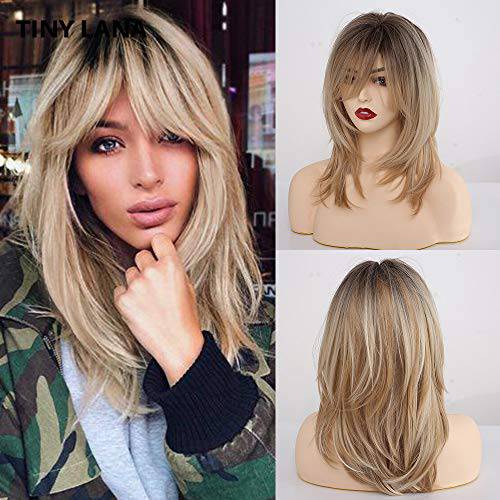 Alanhair Dark Brown Wigs for Women,HAIRCUBE Shoulder-Length Layered Wigs with Bangs Heat Resistant Synthetic Fibre Wigs