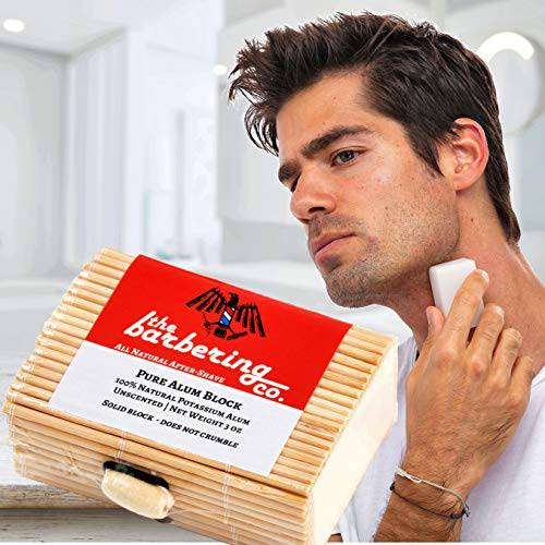 The Barbering Co. Large Alum Block in Bamboo Case | 100% Natural Potassium Alum Stone / Bar | Styptic, Anti-Ingrown Hair Aftershave for Men | 3oz