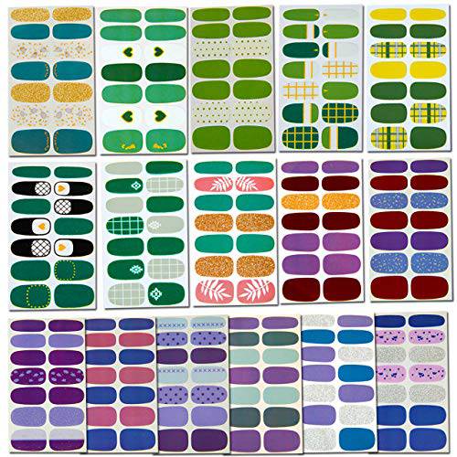 16 Sheets Nail Wraps Full Nail Art Polish Stickers Glitter Self-Adhesive Nail Decal Strips for St Patrick’s Women Girls Manicure DIY with 1Pcs Nail File