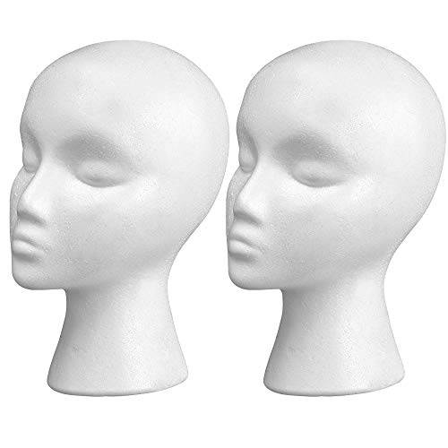 11 2 Pcs Styrofoam Wig Head - Tall Female Foam Mannequin Wig Stand and Holder for Style, Model And Display Hair, Hats and Hairpieces, Mask - for Home, Salon and Travel