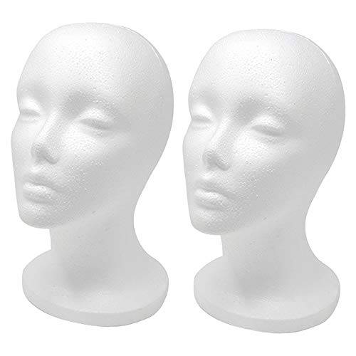 12 2 Pcs Styrofoam Wig Head - Tall Female Foam Mannequin Wig Stand and Holder for Style, Model And Display Hair, Hats and Hairpieces, Mask - for Home, Salon and Travel