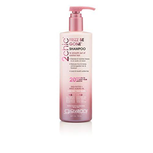 GIOVANNI 2chic Frizz Be Gone Shampoo, 24 oz. - Anti Frizz Natural Hair Smoothing Formula with Shea Butter & Sweet Almond Oil, Macadamia, Coconut, Sulfate & Paraben Free, Color Safe