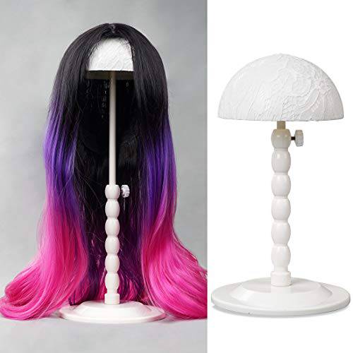 Youngther Wig Stand Adjustable Height Hat Display Portable Folding Wig Head Holders Plastic Wig Stand for Styling Wig Hair Drying Display (White)