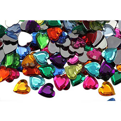 Allstarco 15mm Flat Back Heart Acrylic Rhinestones Plastic Gems Plastic Costume Jewels Embelishments - 200 Pieces (Assorted Colors)