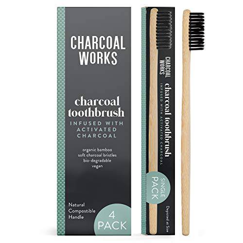Charcoal Works Adult Charcoal Infused Bamboo Toothbrush (Pack of 4)