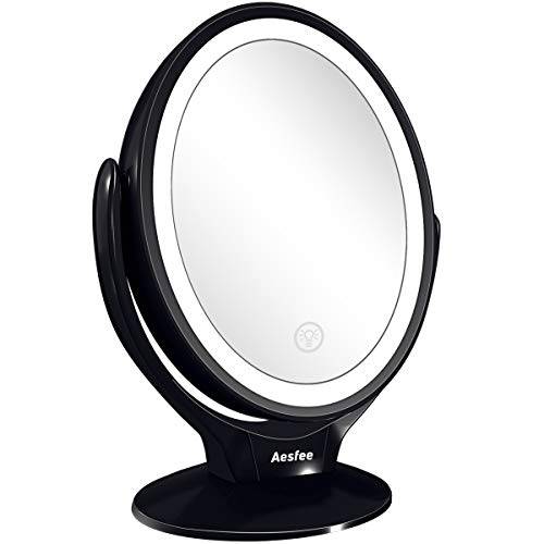 Aesfee Makeup Mirror Vanity Mirror with Lights, 1x/2x/3x Magnification LED Lighted Trifold Cosmetic Mirrors, 3 Color Lighting Modes Touch Control Dimmable Countertop Illuminated Mirrors - White