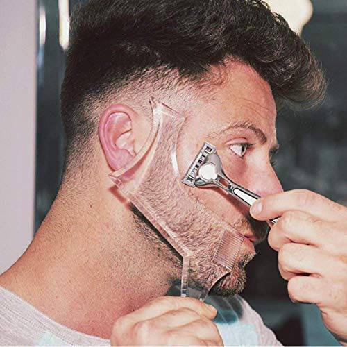 Men’s Beard Shaping Tool With Inbuilt Comb Transparent Template Styling Comb Templates for Goatee Mustache Sideburns, Jaw Cheek/Neck Line, Symmetric/Curve/Step Cut (Clear)
