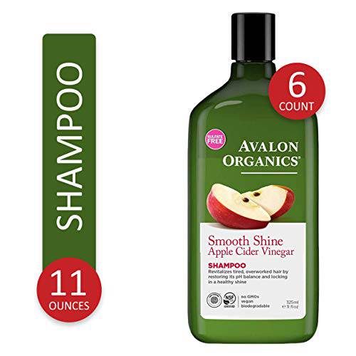 Avalon Organics Shampoo, Smooth Shine Apple Cider Vinegar, 11 Oz (Pack of 6)