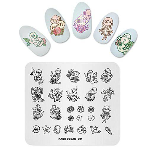 Rolabling 4pcs Stamping Plate Image Template Cute Stainless Steel Nail Printing Plate Nail Polish Transfer Stencil Nail DIY Tools For Manicure (set-2)