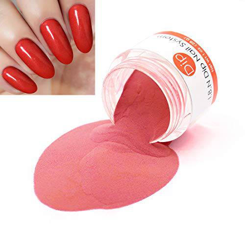 Red Sparkle Nail Dipping Powder 1 Ounce (Added Vitamin) I.B.N Acrylic Dip Powder DIY Manicure Powder, Light Weight and Firm, No Need UV LED Lamp Cured (DIP 045)