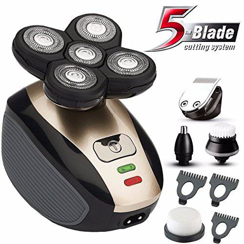 5 in1 Grooming kit Wet/Dry Shaver Electric Razor for Men All in One Bald Hair Trimmer Beard & Nose Trimmer Facial Cleansing Brush Waterproof USB Rechargeable
