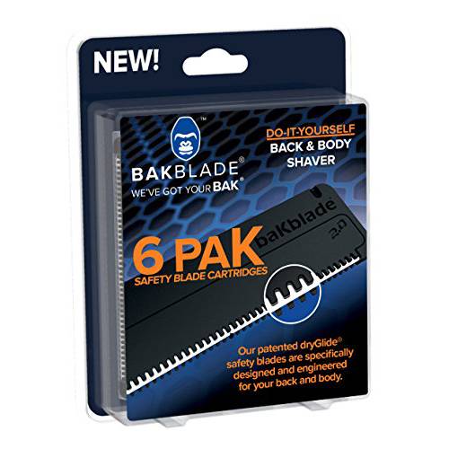 baKblade 2.0 Back Hair and Body Shaver Refill Cartridges for 2.0 and 2.0 Elite Shavers - Dryglide Technology (12 Razors Included)