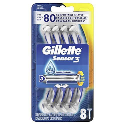 Gillette Sensor3 Comfort Disposable Razors for Men, 12 Count, Water-Activated Comfortgel Technology For Ultimate Comfort, 4 Count (Pack of 3)