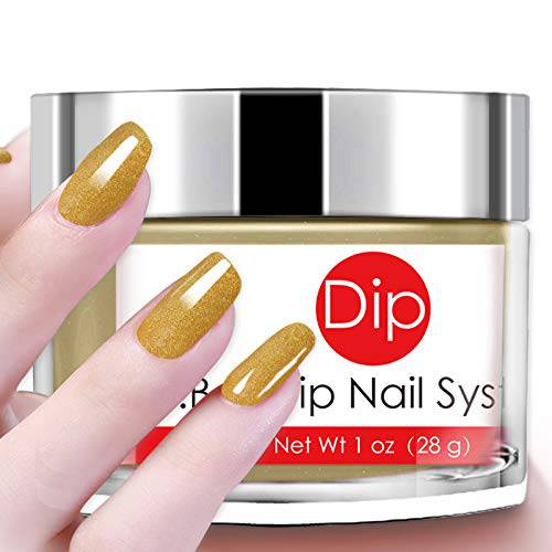 Gold Glitter Dipping Powder (1 oz) Professional Nail Dip Powder French Nail Art Starter for Manicure Salon DIY at Home, Odor-Free, Long-Lasting, No Nail Lamp Needed (DIP 056)