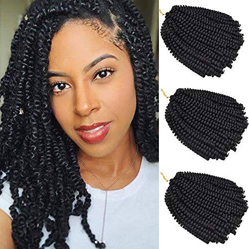 16 Inch Pre-Separated Springy Afro Twist Hair for Distressed Locs 8 Packs Spring Twist Hair Natural Black Marley Twist Crochet Braiding Hair Extension for Black Women(16 Inch,1B)