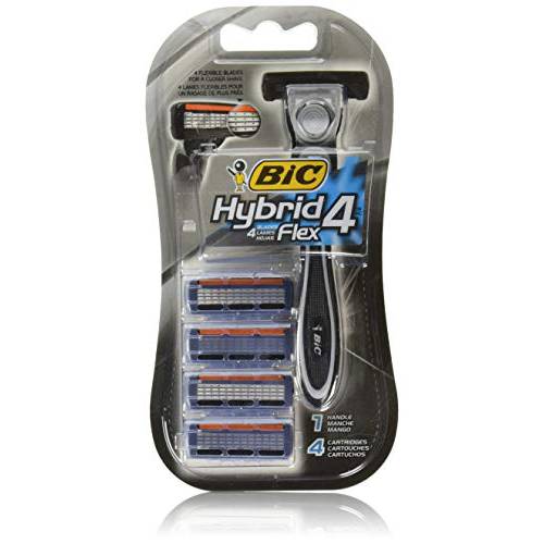 BIC Hybrid Flex 4 Sensitive Titanium Men’s Disposable Razors, For a Smooth, Ultra-Close and Comfortable Shave, 8 Cartridges and 2 Handles, 10 Piece Razor Set