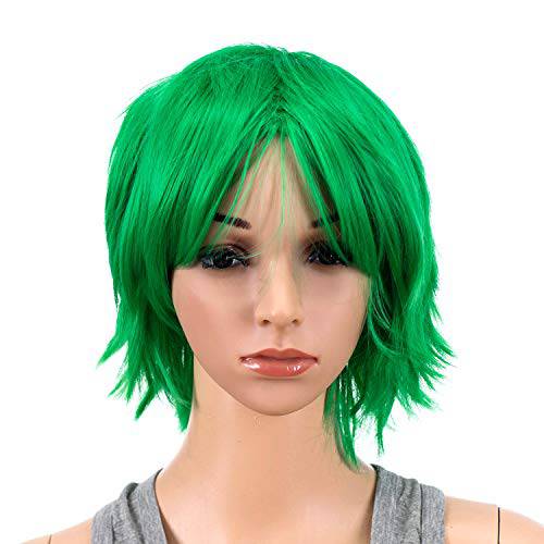 SWACC Unisex Fashion Spiky Layered Short Anime Cosplay Wig for Men and Women (St Patricks Green)