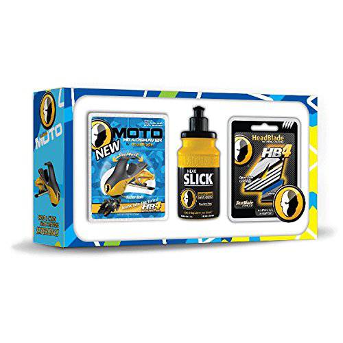 Moto Men’s Head Shaving Starter Kit with 5oz HeadSlick Shaving Cream, Shaving Razor, Blade Refills