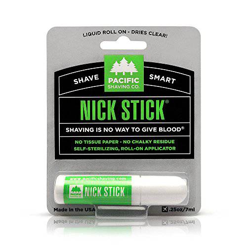 Pacific Shaving Company Nick Stick - No Tissue Paper, No Chalky Residue, Dries Clear, Liquid Roll-On Applicator, Puts Nicks in Their Place, with Vitamin E & Aloe, Styptic Pencil .25 oz (3-Pack)