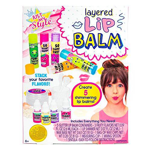 Just My Style Layered Lip Balm by Horizon Group USA, DIY 5 Shimmering Lip Balms, Mix Fruity Flavors To Make Your Own Unique Lip Balm. Strawberry, Tropical Fruit & Very Berry