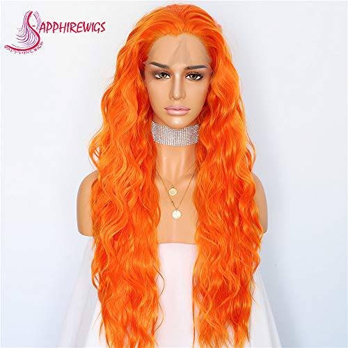 SAPPHIREWIGS 613 Blonde Color Natural Wave Silk Hair Halloween Women Wedding Party Daily Makeup Present Synthetic Lace Front Wigs