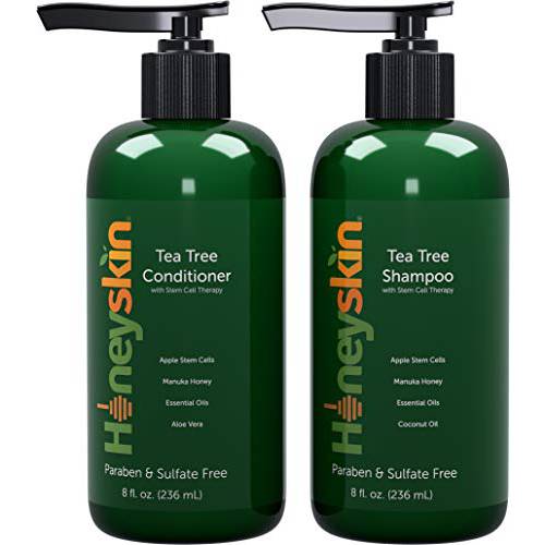 Tea Tree Shampoo and Conditioner Set - Dandruff Treatment With Organic Tea Tree Oil - Itchy Scalp Treatment for Women and Men - Sulfate and Paraben Free With Manuka Honey, Aloe Vera & Coconut (16oz)