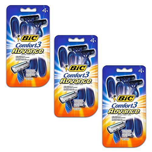BIC Comfort 3 Disposable Razors for Men, 3 Blade For an Ultra-Soothing and Comfortable Shave, 4 Count (Pack of 6)