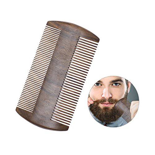 Natural Sandal&CHACATE PRETO Wooden Beard Comb&Protective Sleeve - Dual Action Fine and Coarse Teeth – Handmade Comfortable size - Perfect for Hair, Beard & Mustache (pack of 2)