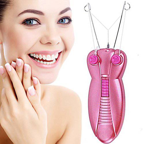 Electric Women Facial Hair Remover, EC VISION Ladies Beauty Epilator Trimmer Facial Cotton Threading Hair Shaver (Pink).