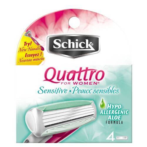 Schick Quattro for Women Razor Blade Refills for Sensitive Skin with Hypo-Allergenic Aloe - 4 Count (Pack of 2)