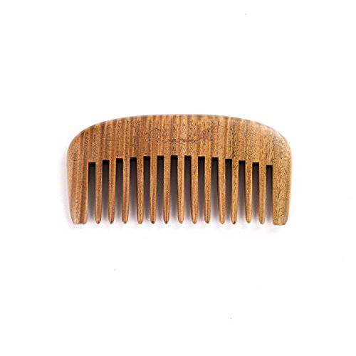 Breezelike Hair and Beard Comb - Wide Tooth Sandalwood Comb - No Static Pocket Size Wood Comb for Men and Women