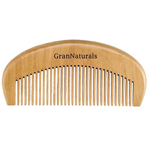 GranNaturals Wooden Comb Hair + Beard Detangler for Women and Men - Natural Anti Static Wood for Detangling and Styling Wet or Dry Curly, Thick, Wavy, or Straight Hair - Small Pocket Sized