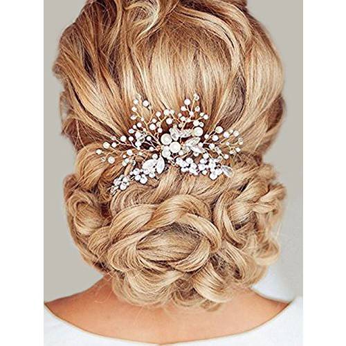 Unicra Wedding Hair Combs Hair Accessories with Bead and Rhinestones for Women (Silver)