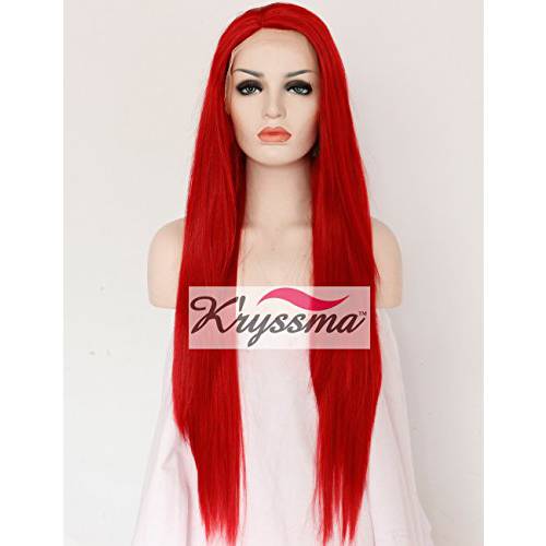 K’ryssma 99j Lace Front Wig Ombre Burgundy Synthetic Wig for Women Half Hand Tide Long Straight Burgundy Wig 22 inches Hair Replacement Wigs
