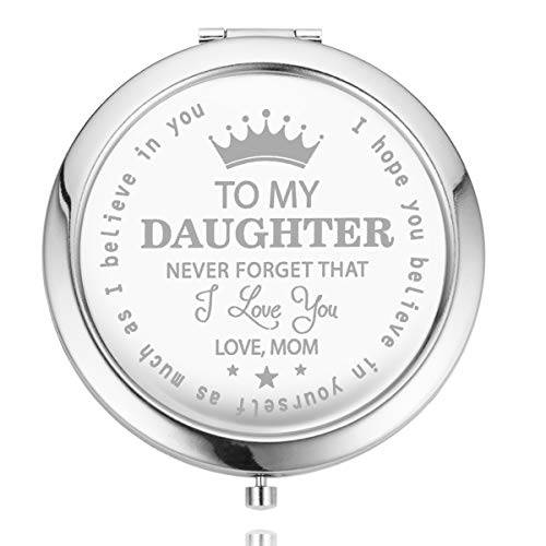 UOIPENGYI to My Daughter Mirror Gift Birthday Gifts Ideas for Daughter, Graduation Present for Her, Purse Pocket Makeup Mirror Never Forget That I Love You Keepsake (to My Daughter)