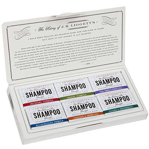 J·R·LIGGETT’S All-Natural 6 Variety Shampoo Bars .65oz. Sampler Pack, Support Strong and Healthy Hair-Nourish Follicles with Antioxidants and Vitamins-Detergent and Sulfate-Free, 6 Mini Shampoo Bars