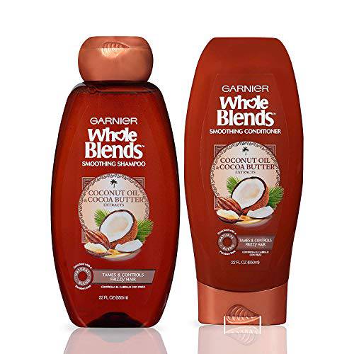 Garnier Whole Blends Smoothing Shampoo and Conditioner, Coconut Oil and Cocoa Butter Extracts, For Frizzy Hair, 22 Fl Oz Ea, 1 Kit (Packaging May Vary)