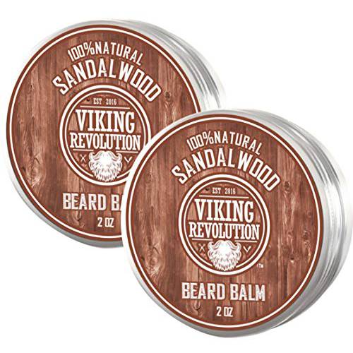 Viking Revolution Beard Balm with Sandalwood Scent and Argan & Jojoba Oils - Styles, Strengthens & Softens Beards & Mustaches - Leave in Conditioner Wax for Men (2 Pack)