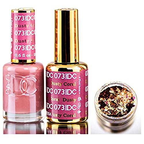 DND DC Purples GEL POLISH DUO, Gel Lacquer 0.5 oz + Matching Nail Polish Color 0.5 oz, Daisy Nails (with bonus side Glitter) Made in USA (Dusty Coral (073))