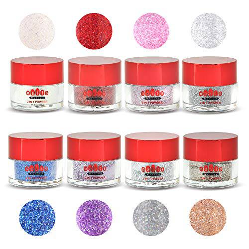 Dip Powder Nail Kit Starter - 8 Glitter Colors of 2-in-1 Nail Powder - Dip Application - No-Chip Shine for 3 Weeks - Strengthens Natural Nails - Fine Consistency, Easy Application