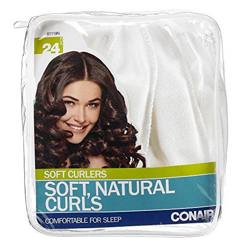 Conair Fabric Hair Curlers to Sleep In, Soft Hair Rollers for Natural Curls, White, 24 Pack