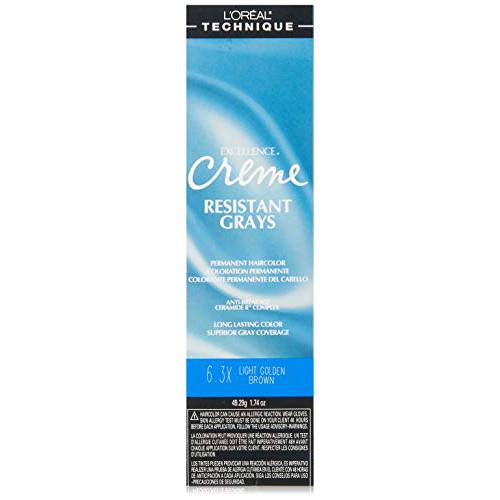 L’Oreal Paris Excellence Creme Superior Grey Coverage, 6.3X Light Golden Brown, 1.74 Ounce.