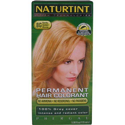 Naturtint Permanent Hair Color 8G Sandy Golden Blonde (Pack of 1), Ammonia Free, Vegan, Cruelty Free, up to 100% Gray Coverage Blonde (Pack of 1), Ammonia Free, Vegan, Cruelty Free, up to 100% Gray Coverage, Long Lasting Results