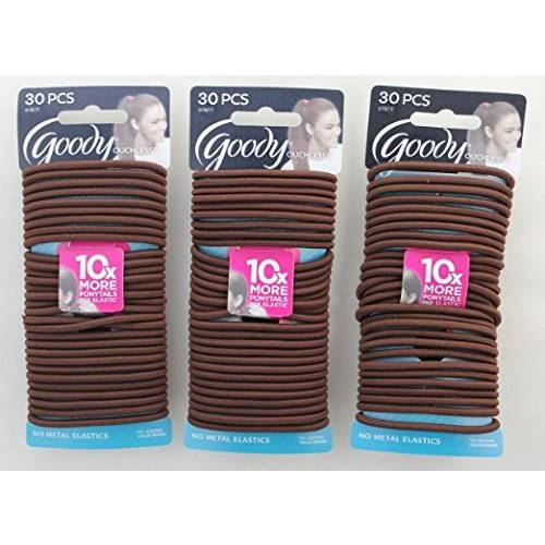 Goody Ouchless No Metal Elastics 4mm Chocolate Cake 30 Per Pack (total 90 count)