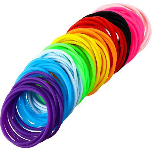 Hotop Multicolor Silicone Jelly Bracelets Hair Ties for Girls Women, 100 Pieces (Non Luminescent)