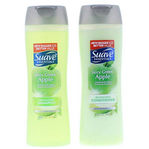 Suave Essentials Juicy Green Apple Shampoo and Conditioner 15 Fl. Oz.