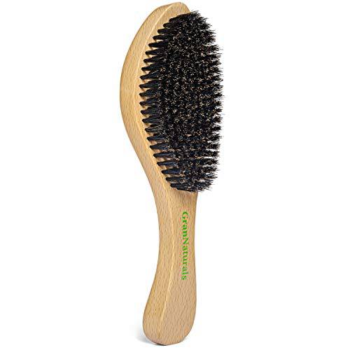 GranNaturals Medium Wave Brush - Curved Boar Bristle Hair Brush for 360 Waves & Slick Back Hair Brush