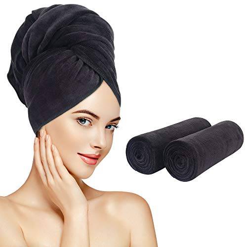 SUNLAND Microfiber Hair Drying Towel 2 Pack Super Absorbent Quick Dry Magic Hair Turban for Drying Long Hair Soft and Large 20 inch X 40 inch Grey