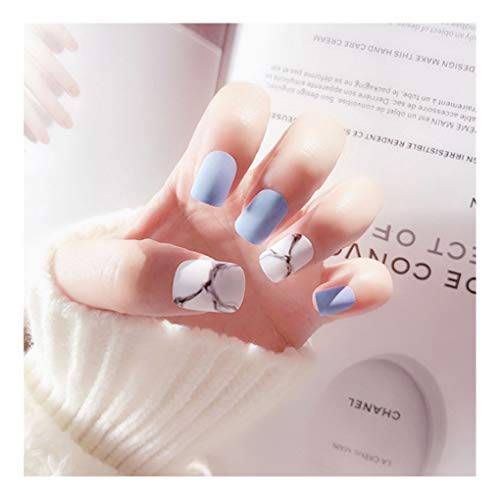 Yalice Short Press on Nails Blue Square Fake Nails Matte Full Cover False Nails Acrylic Stick on Nails for Women and Girls(24Pcs)